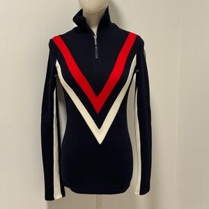 Elegant Navy and Red Women's Turtleneck Sweater